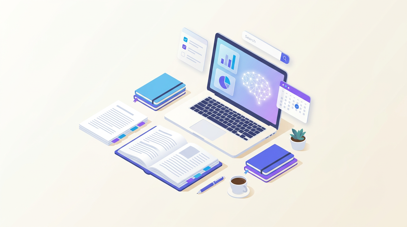 Akademik AI platformu — çalışma masası görseli